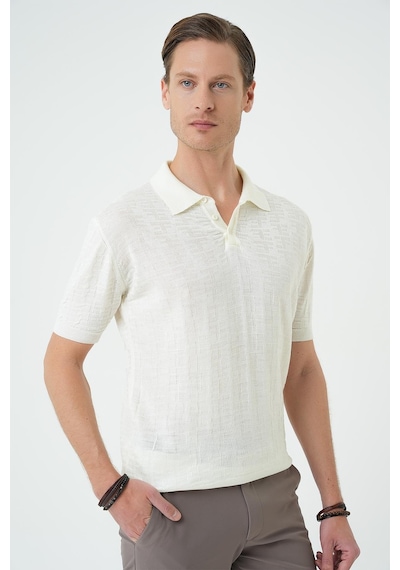 Efor Comfort Fit Polo Yaka Pamuklu Kısa Kol Casual Ekru Triko Tişört Tr 880 Ekru