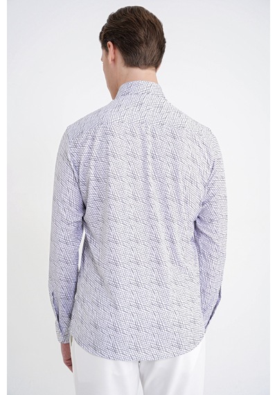 Slim Fit Pamuklu Baskılı Desen Yaka Düğmeli Gri Gömlek G 1603