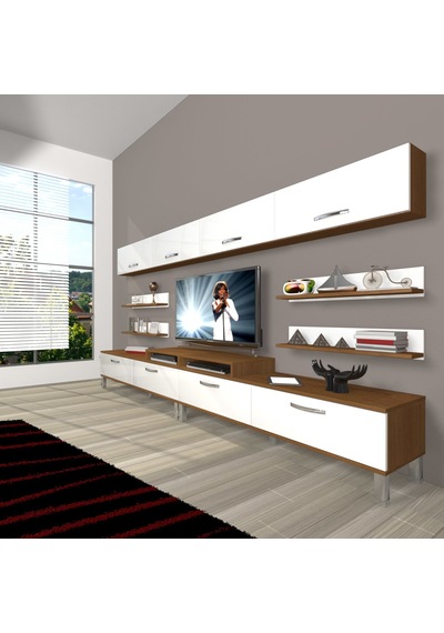 Decoraktiv Ekoflex 360y Slm Krom Ayaklı Tv Ünitesi Tv Sehpası Ceviz - Beyaz