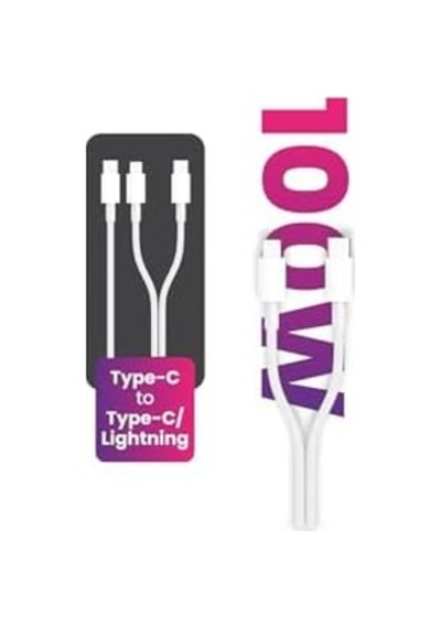 2in1 100w Pd Type-c Ve Lightning Hızlı Şarj Kablosu 120cm Beyaz, 115gnxy355