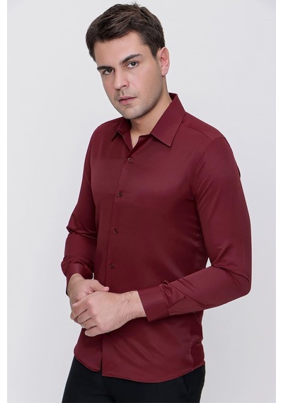 Efor Slim Fit Pamuk Saten Klasik Bordo Gömlek Gk 624 Bordo