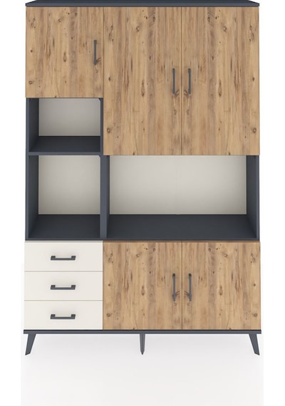 Arges Dolap 9 Raflı 3 Çekmeceli 5 Kapaklı 132x30x195 Antrasit... Antrasit