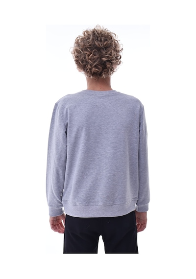 Gri Erkek Çocuk Sweatshirt Rahat Kalıp Pamuklu İki İplik Kumaş Gri