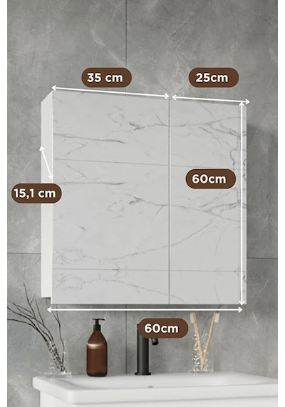 Defne 60x60 Cm Aynalı %100 Mdf Banyo Üst Dolap Beyaz