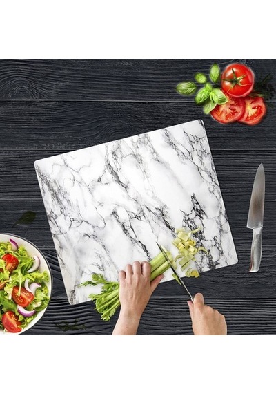 Sabanbaba Dekoratif Cam Kesme Tahtası Beyaz Mermer 30 X 40 Cm C