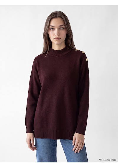 Lcw Modest Bordo Yarım Balıkçı Yaka Kadın Triko Tunik