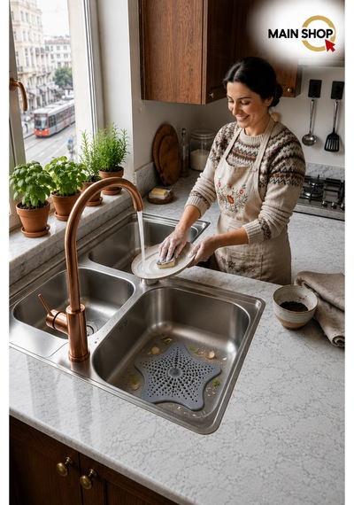 Mainshop 1 Adet Gri Vantuzlu Silikon Kaymaz Yıldız Lavabo Süzgeci M-114
