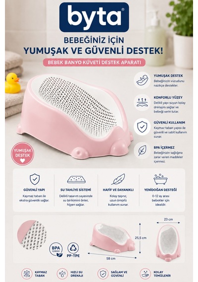 Bebek Küveti Destek Aparatı Ergonomik Kaymaz Yenidoğan Bebek Banyo Desteği 58 X 25,5 X 23 Cm