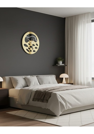 Nova Model Ahşap Üzeri Akrilik Duvar Saati 50 X 50 Cm Sessiz Mekanizma Gold Siyah Renk