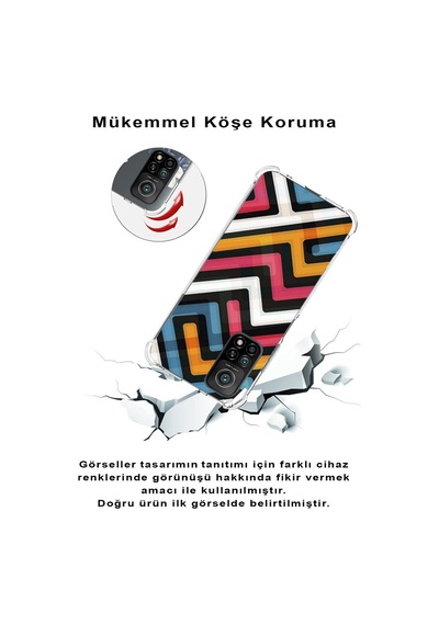Xiaomi Redmi Note 9 Köşe Korumalı Antişok Kapak Labirent Grafiti Tasarımlı Şeffaf Silikon Kılıf