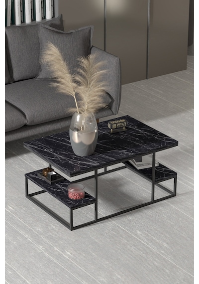 Reyo Falez Deluxe Raflı Orta Sehpa 60x90 Cm Modern Dikdörtgen Orta Sehpa Siyah Mermer Desen Reyo Falez Deluxe Raflı Orta Sehpa 60x90 Cm Modern Dikdörtgen Orta Sehpa Siyah Mermer Desen