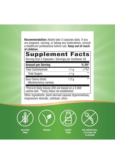 Nature's Way Tart Cherry Ultra Montmorency Cherry Antioxidant 1200 Mg 90 Vegan Caps Aromasız