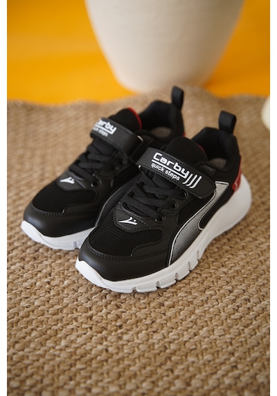 Daxtors D0132 Cırtlı Çocuk Unisex Sneaker Spor Ayakkabı Siyah-beyaz