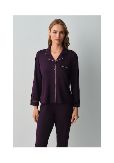 Suwen Misty Gömlek Yaka Pijama Takımı Wsh10510059080 Mürdüm