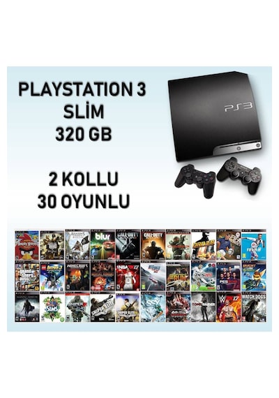 PS3 Slim 320 GB Oyun Konsolu + 2 Kol + Oyun (Teşhir)