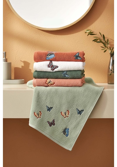 Kelebek Nakışlı 5'li %100 Pamuklu Havlu Seti 50x90 Cm Çok Renkli
