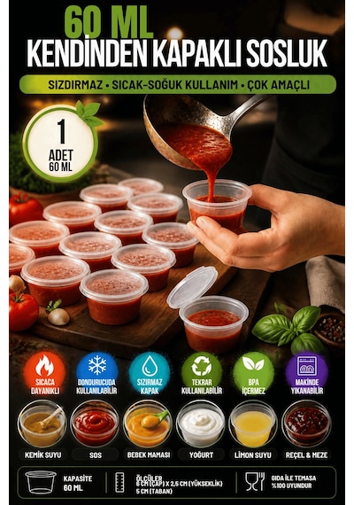60 Ml Sızdırmaz Mini Saklama Kabı Sosluk Buzluk Kabı Mıt1363 Şeffaf