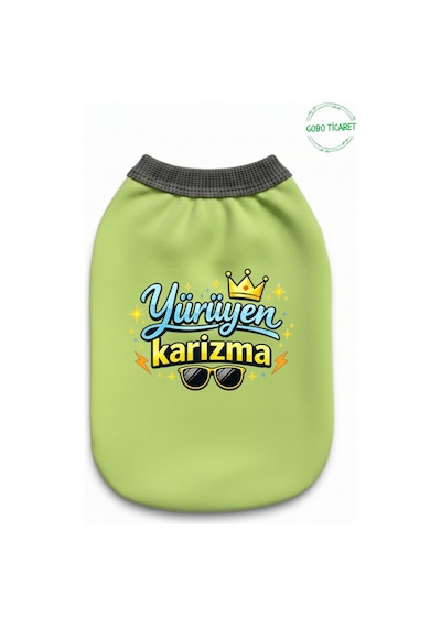 Yeşil Yürüyen Karizma Yazılı Kedi Ve Köpek Kıyafeti Tişörtü Elbisesi Medium/m/beden 2
