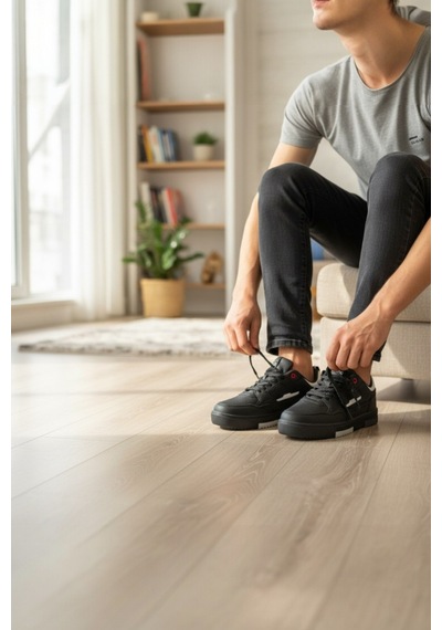 Enoch Günlük Spor Ayakkabı Kalın Tabanlı Sneaker Kontrast Şeritli Ve Aksan Detaylı Model Siyah Enoch Günlük Spor Ayakkabı Kalın Tabanlı Sneaker Kontrast Şeritli Ve Aksan Detaylı Model Siyah