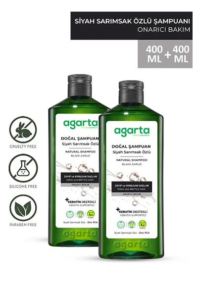 Agarta Saç Dökülmesine Karşı Siyah Sarımsaklı Şampuan 2 x 400 ML