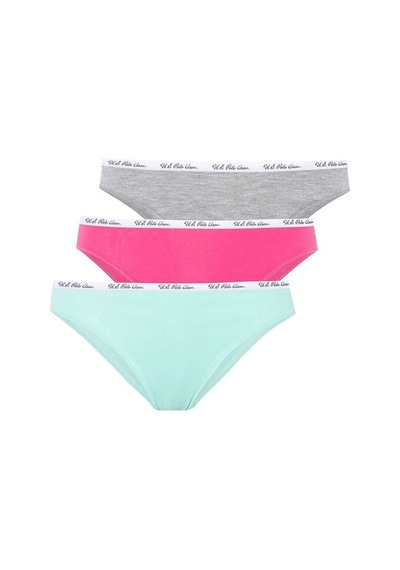 U.S. Polo Assn. Kadın Fuşya - Gri Melanj - Mavi 3 Lü Slip 66288 Mavi