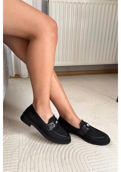 Kadın Marie Siyah Triko Metal Tokalı Kadın Loafer Günlük Makosen Ayakkabı