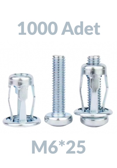 M6x25 1000 Adet Sac Arkası Açılır Somun Çiçek Perçin Somunu - Kriko Ankraj Fener Tipi Genleşme Vidası M6