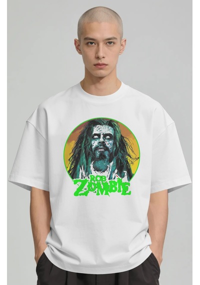 Rob Zombie Rock Metal Şarkıcı Baskılı Unisex Oversize Premium Tiş Beyaz