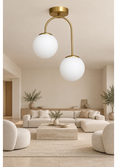 Torro 2'li Beyaz Glob Camlı Modern Eskitme Renk Plafonyer Avize Eskitme Eskitme