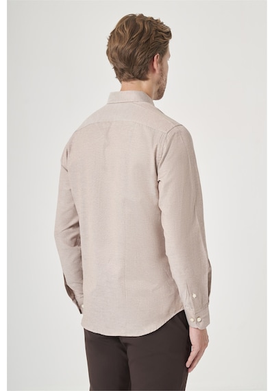 İmza Bej-beyaz Düğmeli Yaka Oxford Slim Fit Pamuklu Gömlek 1004265124 K.bej - Beyaz