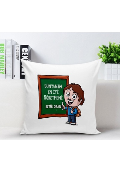 Kişiye Özel Beyaz Yastık Kılıfı Öğretmenler Günü Temalı-1