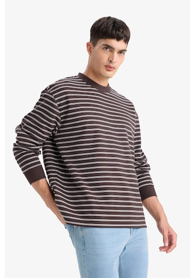 Defacto Relax Fit Bisiklet Yaka Çizgili Sweatshirt E9408ax25aubn339 Kahve