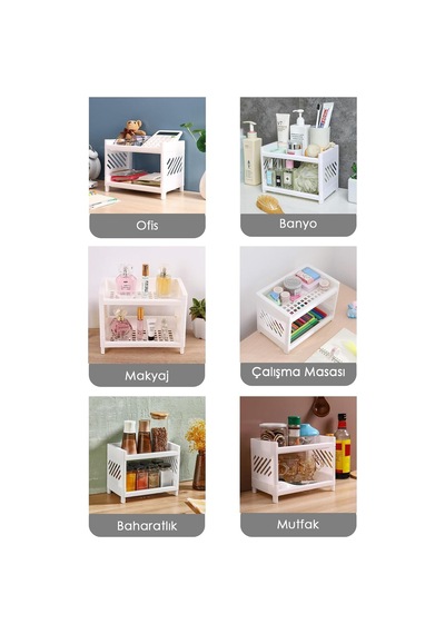 2 Katlı Beyaz Plastik Çok Amaçlı Makyaj Banyo Ofis Raf Organizeri 24x15x15 Cm Mıt1279 Diğer