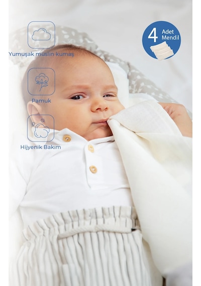 Babyjem Bürümcük Bebek Ağız Ter Mendili 4 Adet Ekru