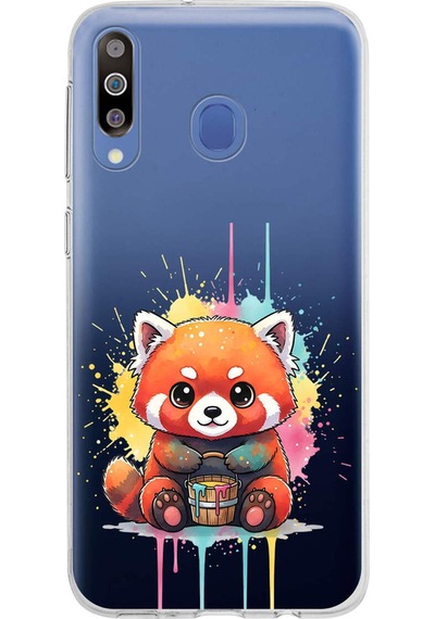 Samsung Galaxy M30 İle Uyumlu Splash Tilki Tasarımlı Şeffaf Silikon Kılıf Şeffaf