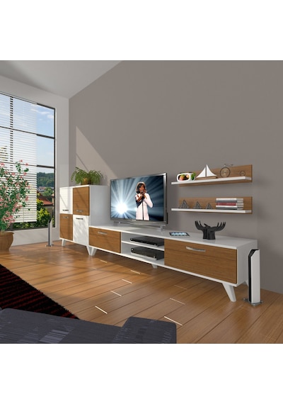 Decoraktiv Eko On Slm Dvd Retro Tv Ünitesi Tv Sehpası Beyaz - Ceviz
