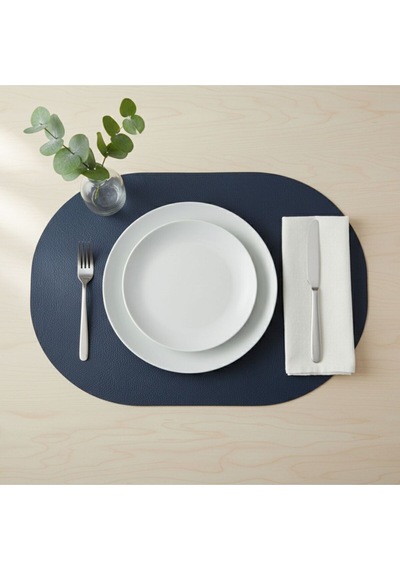 6 Kişilik 12 Parça Lacivert Tam Oval Deri Amerikan Servis Supla 33x44 Cm-kolay Silinir Supla