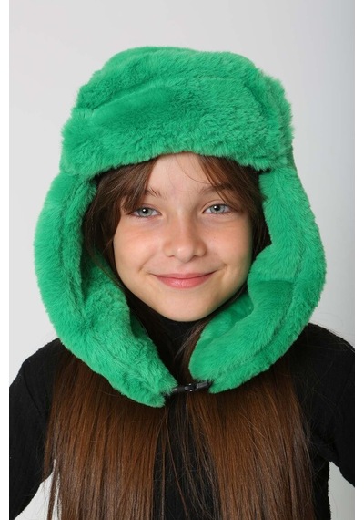 Çocuk Çıtçıtlı Kürklü Kulaklıklı Peluş Bere Şapka Rkş-ç-03 Benetton Yeşil