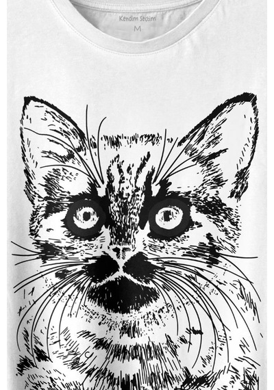 Siyah Kedi Black Cat Çizim Baskılı Tişört Unisex T-shirt 001