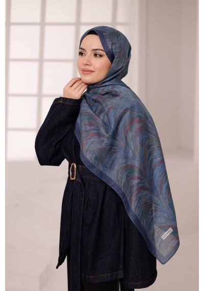 Mimiyum Ebru Desen-soft Şal Mavi Çok Renkli
