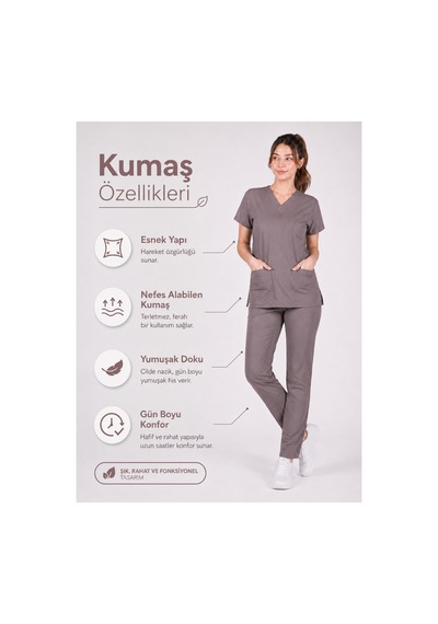 Vizon Likralı Unisex Medikal Scrubs Takım Hemşire Doktor Cerrahi Üniforma Yarasa Kol Kahverengi