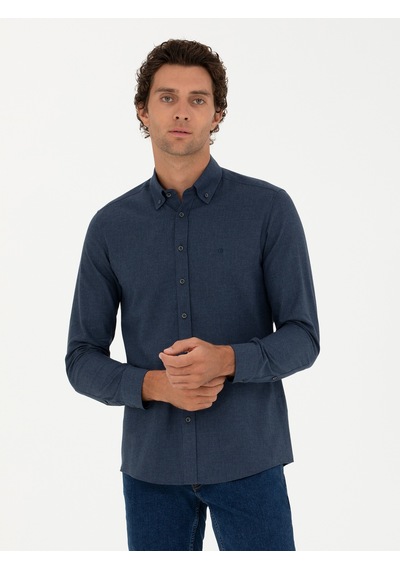 Cacharel Lacivert Slim Fit Uzun Kollu Gömlek
