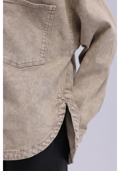 Selectmoda Kadın Çift Cepli Çıtçıt Kapamalı Oversize Kot Gömlek bej