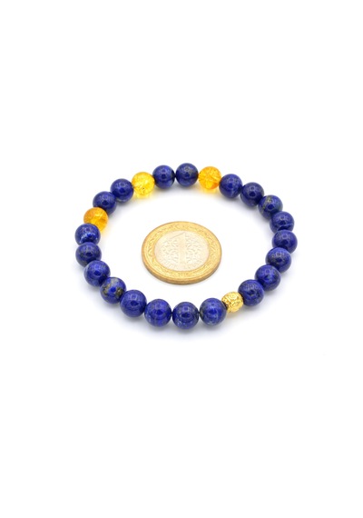 Hakiki Doğal Lapis Lazuli ve Sitrin Taşi Bileklik 001 Sarı