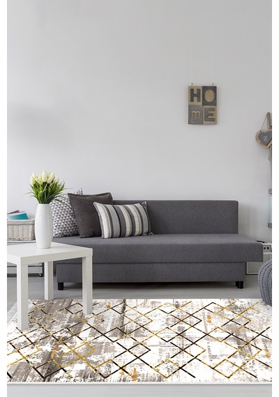 Dekoreko Kaymaz Taban Djt Salon Halısı Trend Saçaklı Modern M5026 Gold