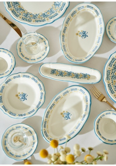 Bella Maison Liana Stoneware 52 Parça 12 Kişilik Kahvaltı Takımı Mavi Mavi