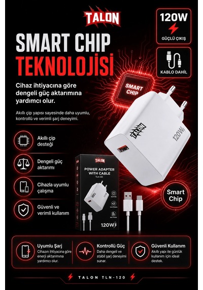 Usb Kablolu 120w Güç Adaptörü Hızlı Şarj Destekli Mobil Cihaz Uyumlu Set Diğer