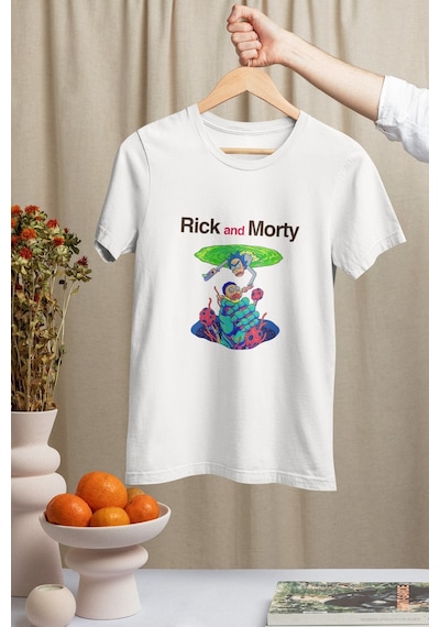 Noıssey Rick And Morty Tasarımlı Unisex Oversize Beyaz T-shirt