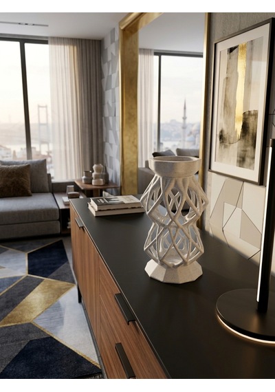 3D Mumluk Şamdan Mermer Desenli Salon Aksesuarı