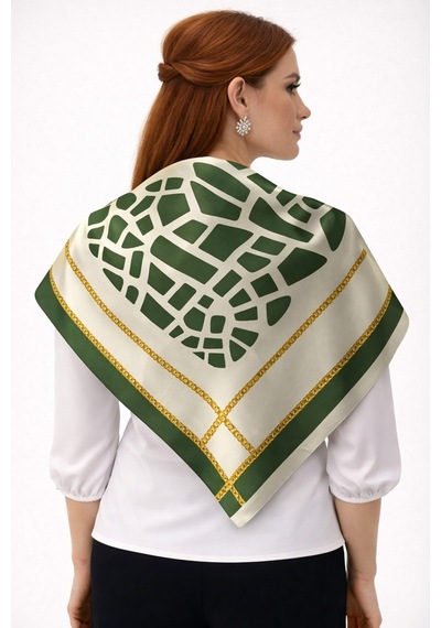 Tarzını Seç Yeşil Mozaik Zincir Fular / Bandana / Aksesuar / Şal / Eşarp 70x70